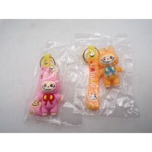Labubu Inspired Monster Keychain Set Pink Orange Pop Mart Style Bag Charms 2pc